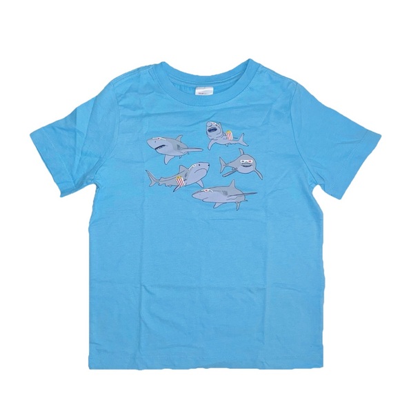 Hanna Andersson Other - HANNA ANDERSSON 3D GLASSES POPCORN MOVIE WATCHING SHARKS BLUE COTTON TEE SHIRT